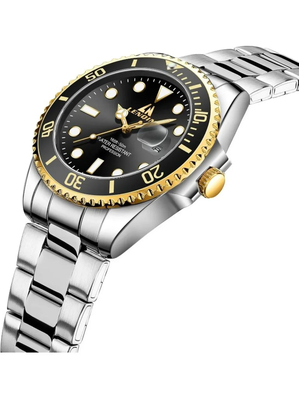 Men's Silver Gold Stainless Steel Analog Quartz Waterproof Luminous Round Watch